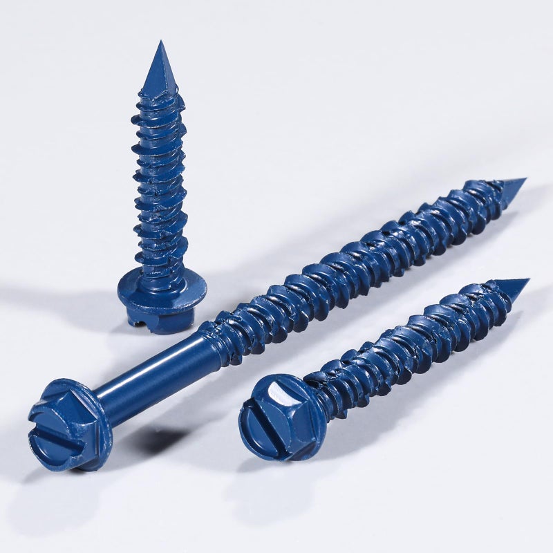 Wensilon(100 PCS) 1/4"" * 1-1/4"" Slotted Hex Concrete Screws Anchor Blue Hexagon Head for Anchoring to Masonry, Block or Brick Stucco - Image 3